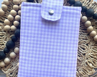Lavender Gingham Book Sleeve, Kindle Sleeve, E-reader sleeve, tablet sleeve, Ipad Sleeve, Bible cover, padded book sleeve, bookish gift