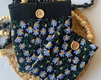 Black and Blue Daisy Set/Kindle sleeve and book sleeve set, Padded Kindle Book sleeve, book protector, kindle paperwhite case, tablet sleeve