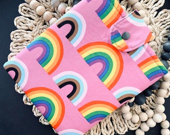 ready to ship! PRIDE rainbow book sleeve, PRIDE Kindle sleeve, Rainbow book cover, Rainbow padded kindle sleeve, ipad case, book protector