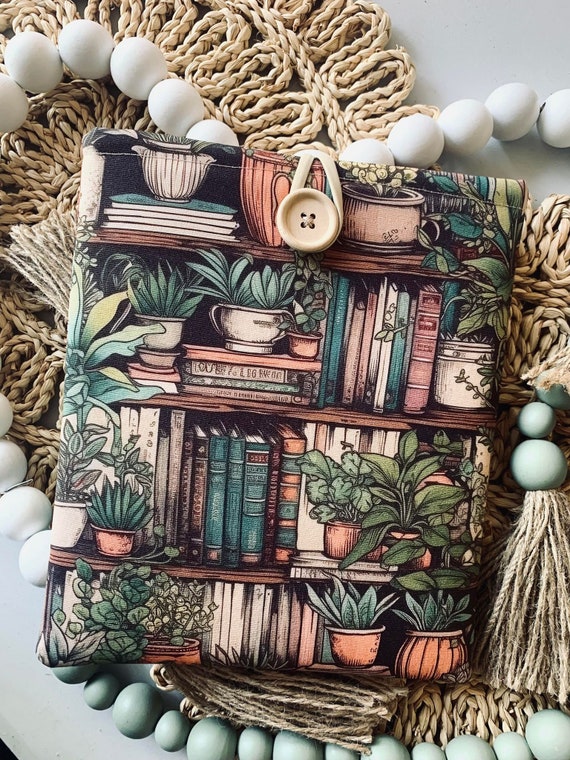 Plant Lady Bookshelf Book Sleeve, Kindle sleeve, tablet sleeve, ipad sleeve, travel sleeve, bible sleeve, padded book sleeve, padded case