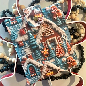 Blue 3D Gingerbread House Book Sleeve, Kindle sleeve, Unique book sleeve, Christmas book sleeve, Ereader sleeve, tablet sleeve, bookworm