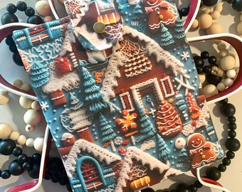 Blue 3D Gingerbread House Book Sleeve, Kindle sleeve, Unique book sleeve, Christmas book sleeve, Ereader sleeve, tablet sleeve, bookworm