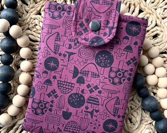 Readt to ship! Japanese Purple Mushroom Kindle Sleeve, Book Sleeve, Purple Mushroom Padded kindle sleeve, padded book sleeve, book purse