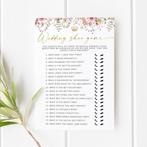 Wedding Shoe Game, Bridal Shower Game Floral, Couples Wedding Shower Game, Engagement Party Games, Him and Her Game, Instant Download