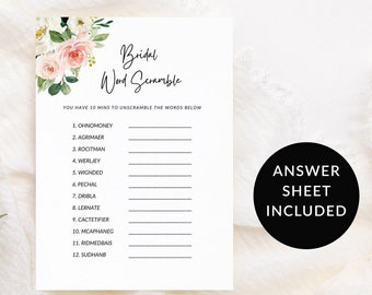 Bridal Shower Game, Bridal Word Scramble, Word Scramble Game, Wedding Shower Game, Shower Word Scramble, Scramble Printable