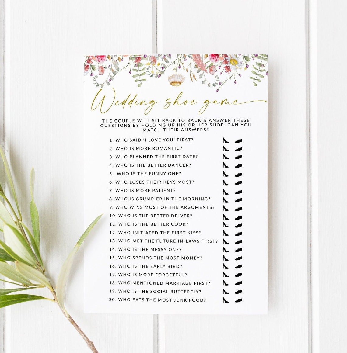 Wedding Shoe Game Bridal Shower Game Floral Couples Wedding Etsy
