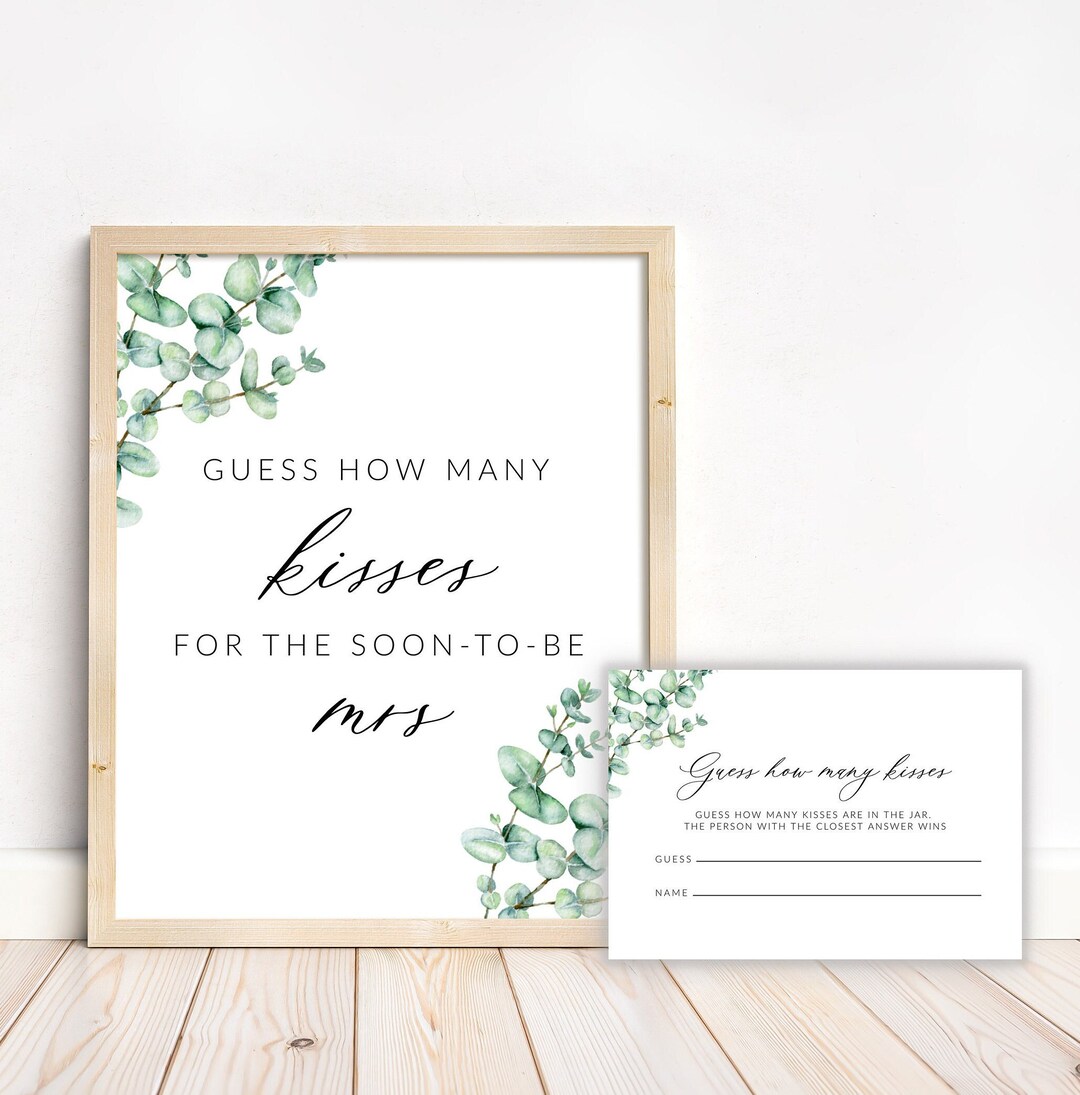 How Many Kisses Bridal Shower Game, Hershey Kisses Game, Sign and