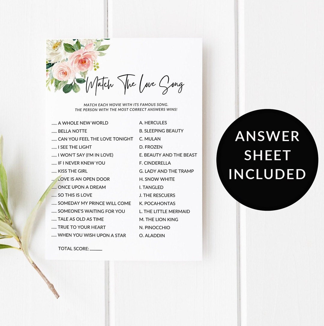 Match the Love Song Game Guess the Love Song Game Love Songs Bridal ...