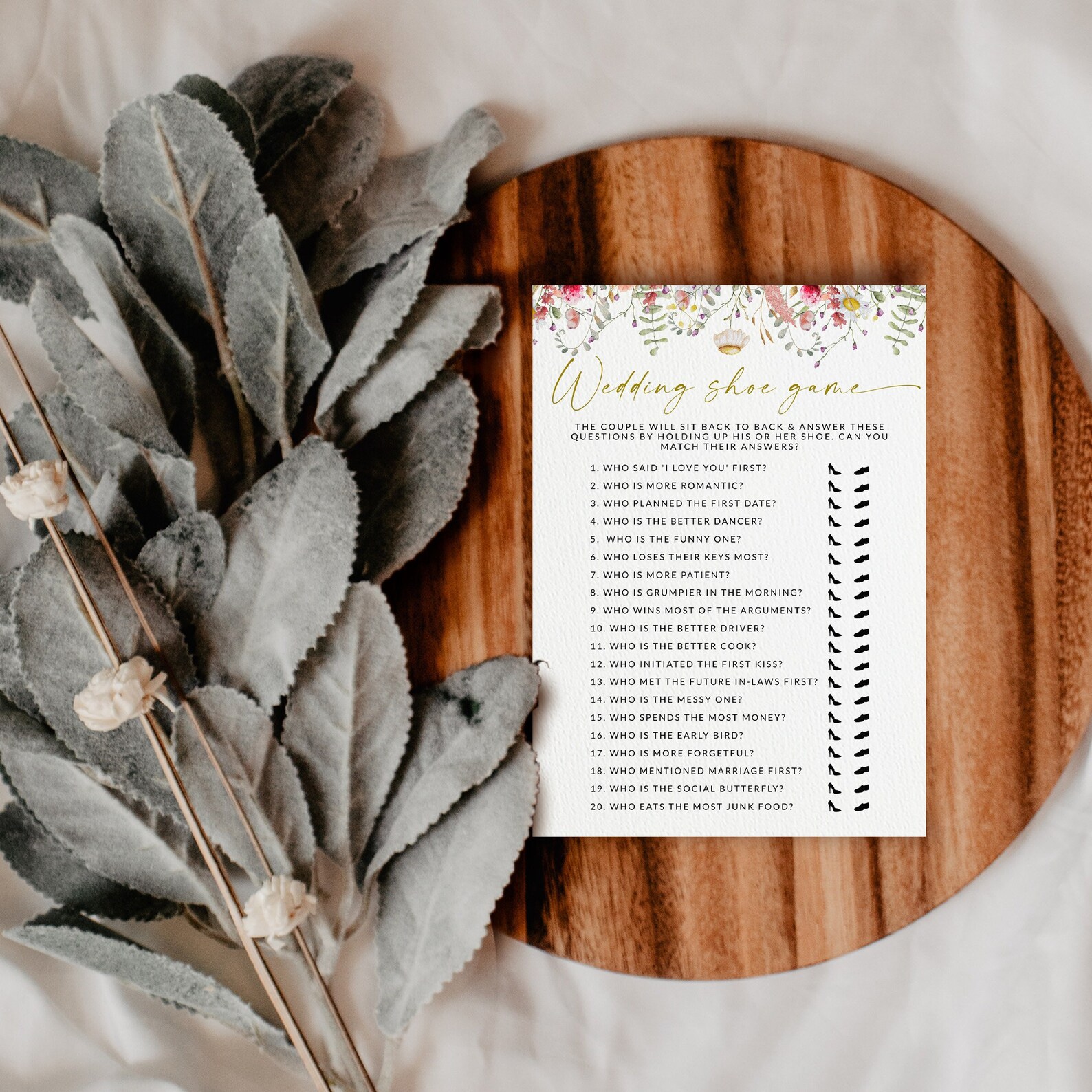 Wedding Shoe Game Bridal Shower Game Floral Couples Wedding Etsy