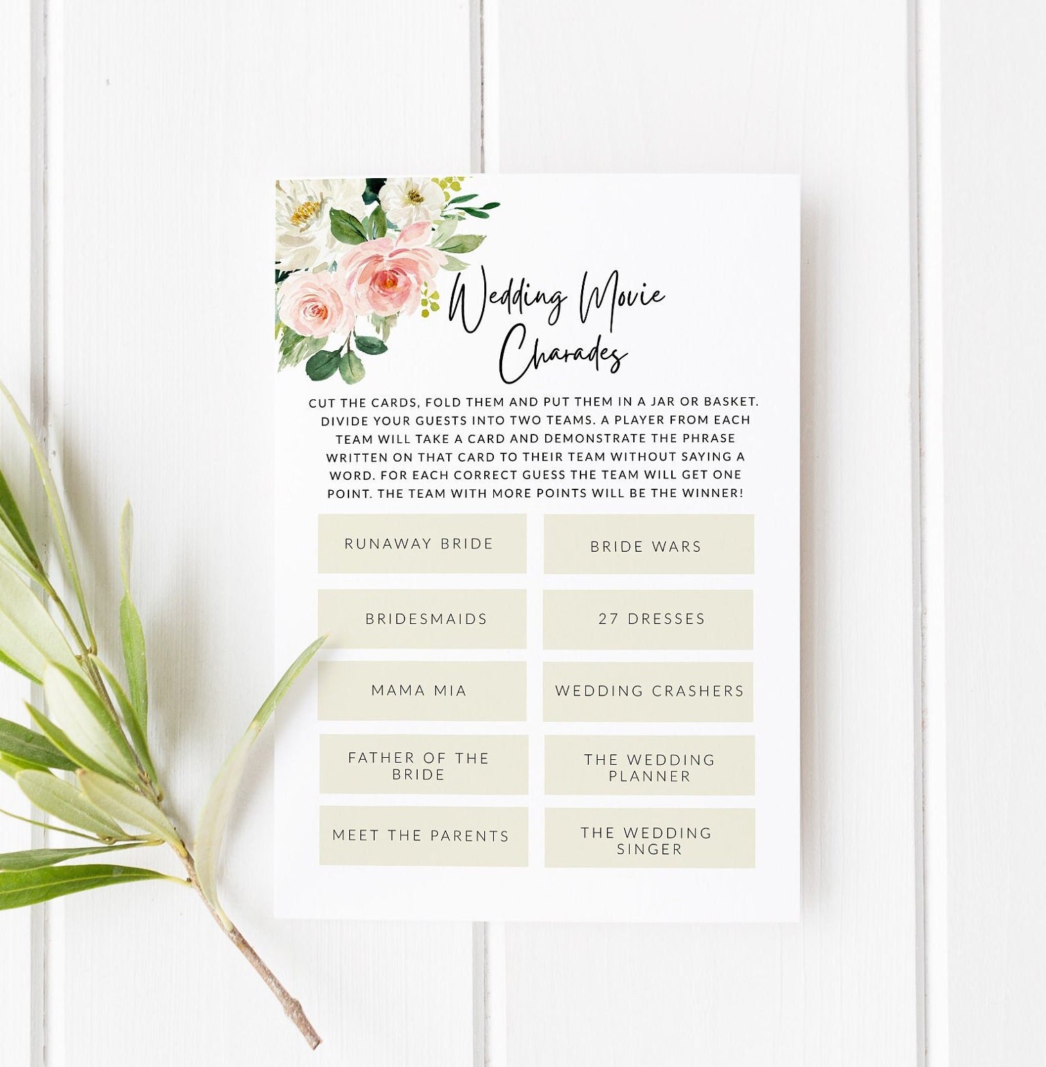 Wedding Movie Charades, Bridal Shower Game, Bachelorette Games, Hen ...