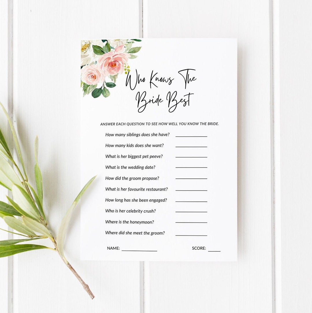 Who Knows the Bride Best Bridal Shower Game, Questions About the Bride