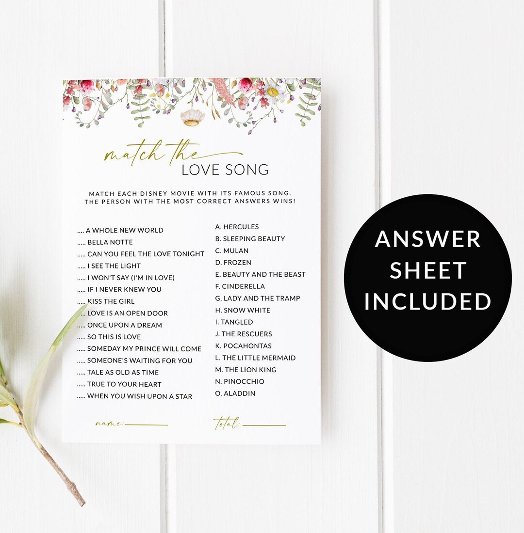 Match the Love Song Game Guess the Love Song Game Love Songs Bridal ...