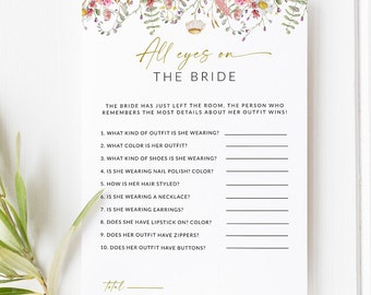 All Eyes On The Bride Bridal Shower Game, Questions About The Bride, Questions About The Bride, Printable Bridal Game