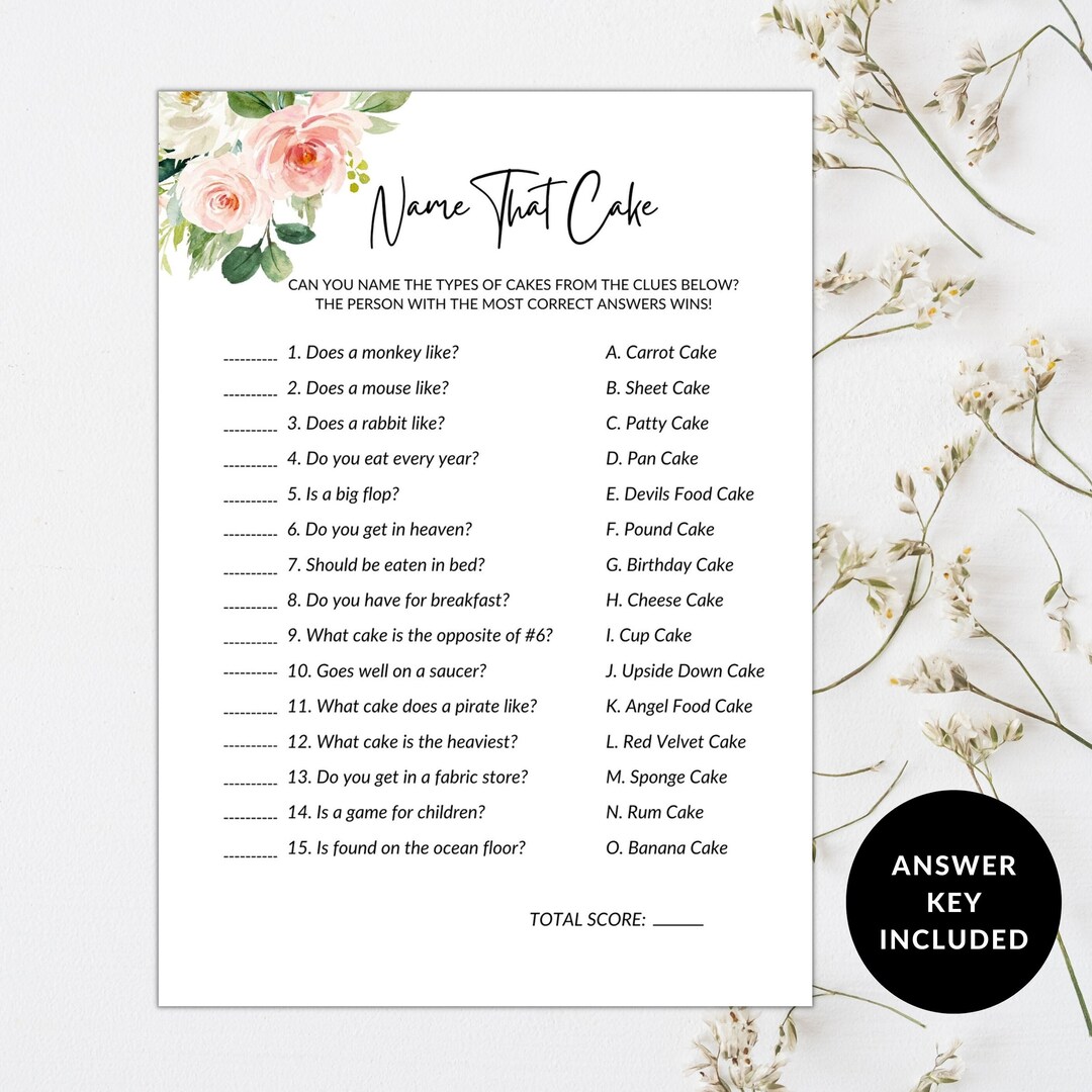 Name That Cake Bridal Shower Game, Printable Games, Cake Bridal Game ...