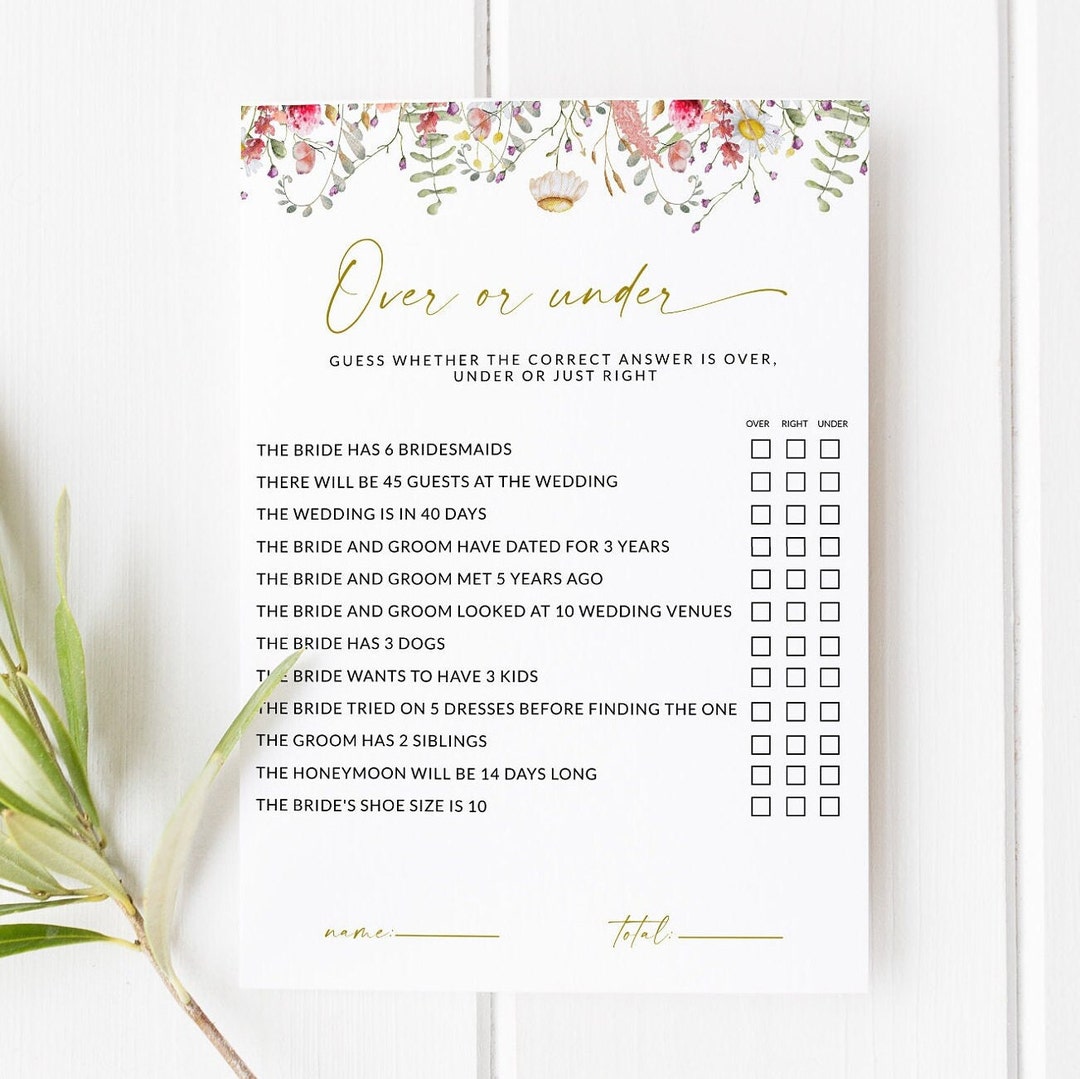 Over Under Bridal Shower Game Questions, Modern Bridal Shower, Over or