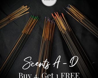 Hand-Dipped Incense Sticks: A-D (Buy 4 Bundles Get 1 FREE!)