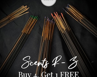 Hand-Dipped Incense Sticks: R-Z (Buy 4 Bundles, Get 1 FREE!)