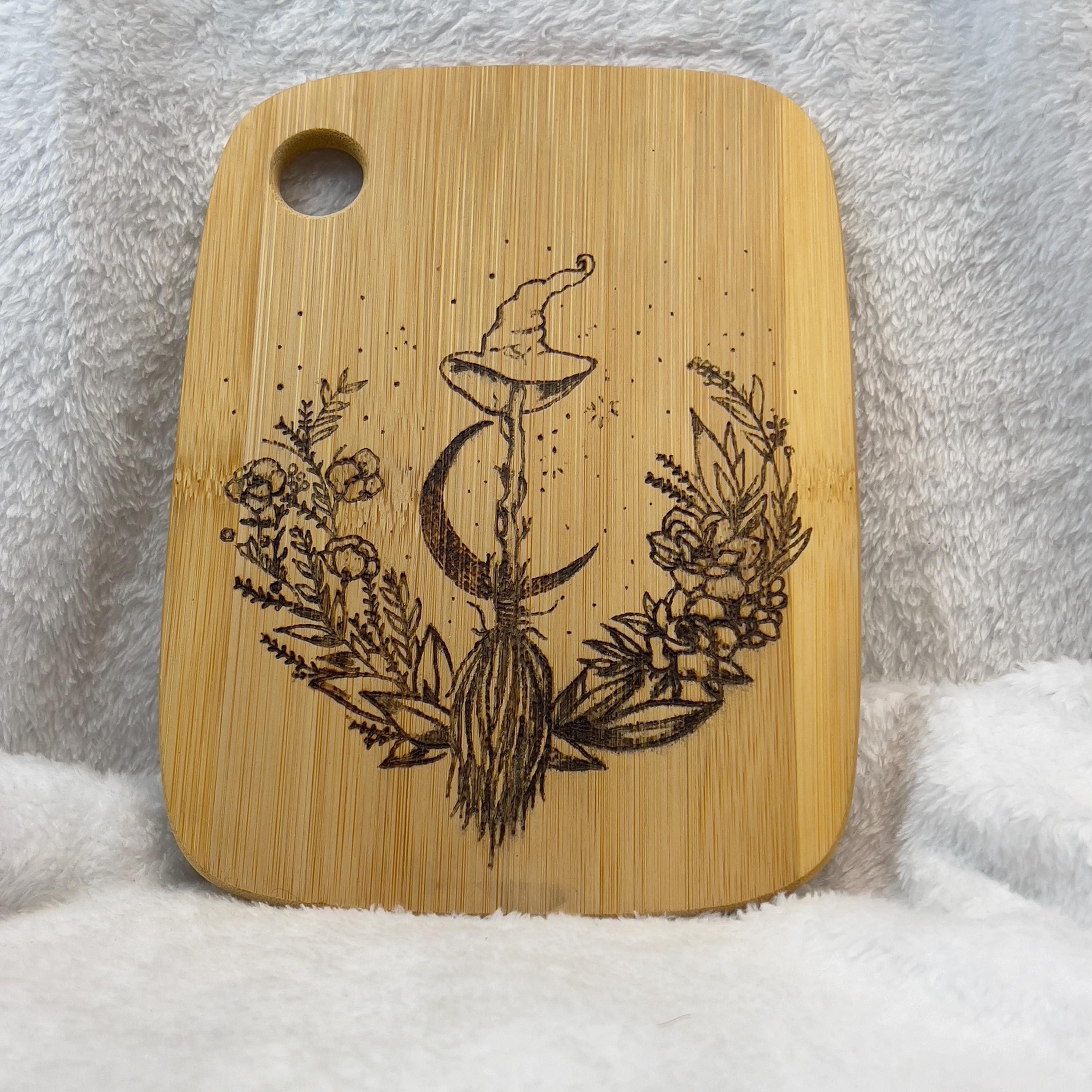 Wood Burned Cutting Board: Witch Broom & Moon, Rustic Cottagecore Decor ...
