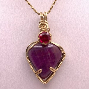 Red Ruby Heart shaped pendant necklace, Valentine&#39;s Day gift, red ruby gemstone pendant jewelry, gift for her