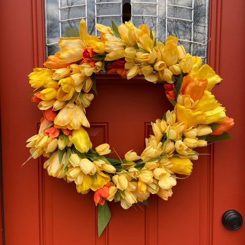 Spring Tulip Wreath (White Yellow & shops Blue)(Orange-Yellow) (Yellow-Yellow) (Purple-White) (Purple-Purple) (Pink-White) (White-Blue)