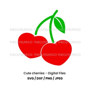 Niedliche Kirschen SVG Laser Cut Dateien Kirschen Digital Cut Datei für Cricut Printable Png Sommer Clipart Coquette SVG für Silhouette Kirsche DXF
