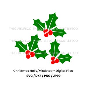 Maretak SVG kersthulst digitale download afdrukbare png maretak clipart kersthulst SVG winter Hulst bessen bladeren DXF Cricut
