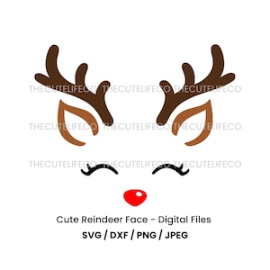 File di taglio laser SVG di renna carina File di taglio digitale di renna per Cricut Clipart di Natale png Faccia di renna SVG Corna di renna carina DXF