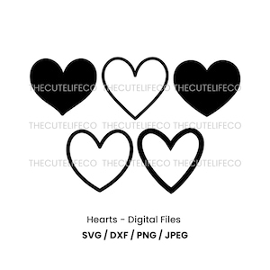 Pacchetto SVG Cuore File di taglio laser Cuore File di taglio digitale per Cricut Stampabile png Cuore solido Clipart Amore SVG Silhouette Cuore Contorno DXF