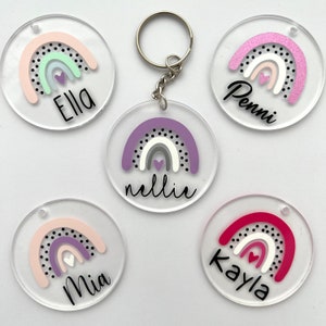 Personalised Rainbow Keyring for Girl Easter Basket Filler for Kids Custom Key Chains Party Favours Party Bag Fillers Back to School Bag Tag