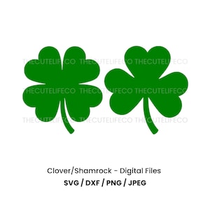 Archivo SVG de trébol cortado con láser, archivo de corte digital del Día de San Patricio para Cricut, PNG imprimible, clipart de trébol de cuatro hojas, trébol SVG para Silhouette DXF