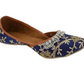 Handmade Blue Ghungroo Jutti: Punjabi Khussa Shoes