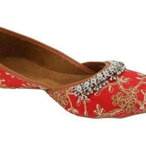 Red Embroidered Ghungroo Jutti: Rajasthani Khussa, Indian Mojari