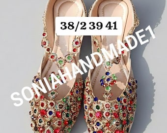 Multi Kundan Rhinestone Punjabi Jutti: Indian Bridal Wedding Shoes