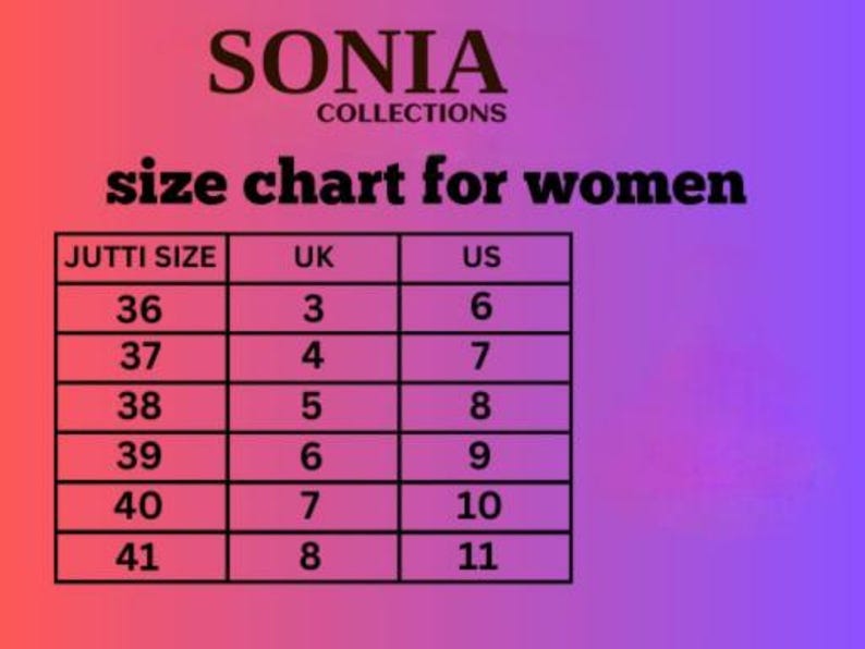 May include: A size chart for women's shoes, showing the corresponding UK and US sizes for Jutti sizes 36 to 41.