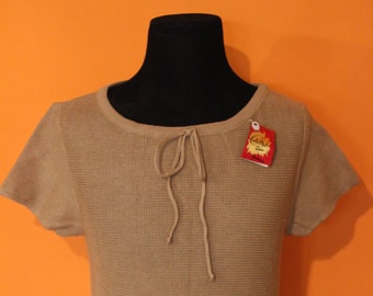 Vintage 60's top deadstock NWT  knitted polo sixties  pop indie beige