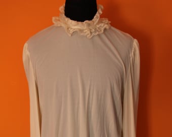 Vintage Bluse, romantische Bluse, 80er Jahre, Rüschenkragen, lange Ärmel, leichte Academia