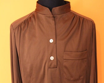 Chemisier vintage années 70, col mao, vintage, deadstock, marron, NWT, Mod, sixties,