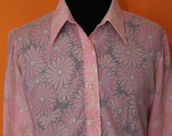 Vintage shirt transparent flower blouse 60's 70's