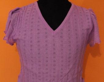 vintage top, knitted,purple, 60s, short sleeve, deadstock, nwt