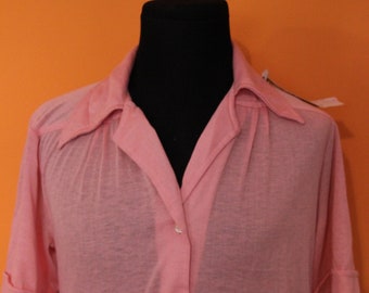 Vintage shirt, cotton, deadstock, 70s, NWT, pink, short sleeve