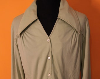 Vintage 70's blouse, vintage 70's clothes, deadstock, NWT, blouse, mod, retro, light green, long sleeve blouse