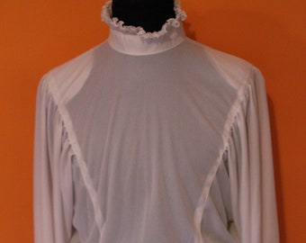 Vintage romantic blouse, 80s, ruffle neck collar, long sleeve, light academia