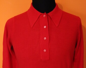Vintage polo long sleeve deadstock mod sixties 1960's red