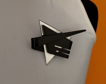 Vintage Brooch, 80&#39;s brooche, Pin Acrylic/Plastic, Geometric Style Black and mirror