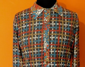 Vintage Mod dress, colorful geometric, long blouse ,NWT, deadstock, late 60's