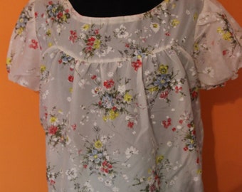 Vintage Bluse, 60er Jahre, romantische Bluse, Kurzarm, Blumen
