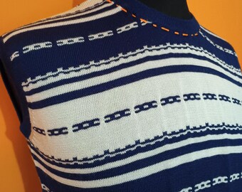 Vintage  mod top, 60's, deadstock, NWT,  mod cocktail, 50's, white stripes navy