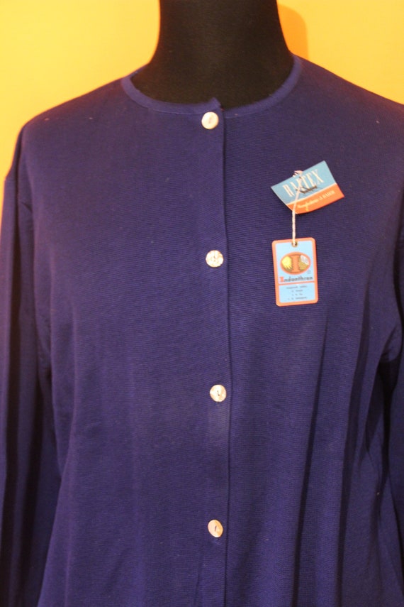 Vintage cardigan deadstock NWT 50's 60's navy pea… - image 2