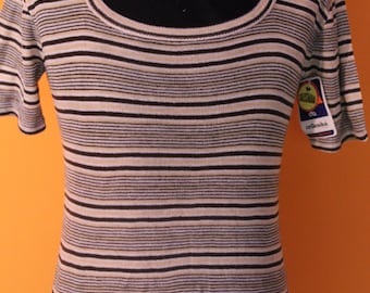 Vintage 70&#39;s T-SHIRT  deadstock NWT stripes t-shirt brow/yellow stripes
