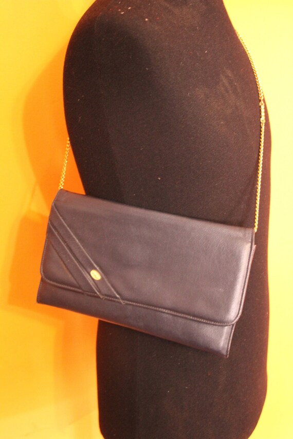 Vintage handbag late  60's deadstock dark navy ve… - image 1